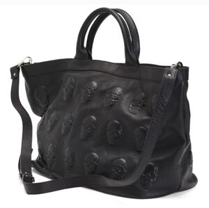 BNWT IO PELLE Black Skull Embossed Leather Shoulder Bag